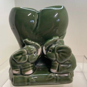 Vintage Green Ceramic Elephant Accent Vase - Decorative Home Art